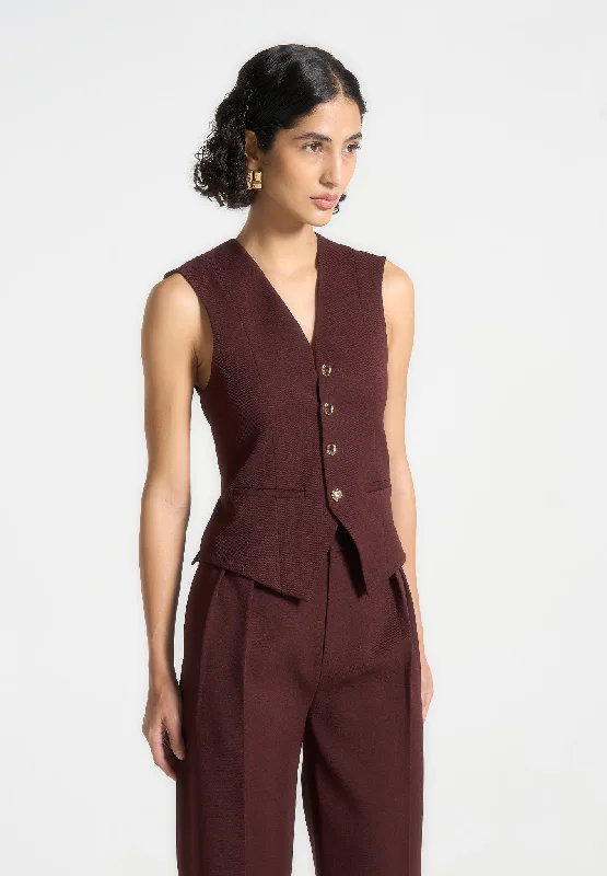 Personalized print Tailored Cinch Waistcoat - Wine Red