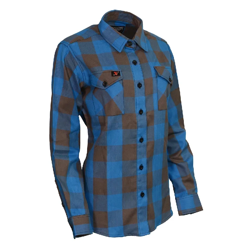 Elegant And Elegant Milwaukee Leather MNG21618 Women's Brown and Aqua Long Sleeve Cotton Flannel Shirt Elegant And Elegant Milwaukee Leather MNG21618 Women's Brown and Aqua Long Sleeve Cotton Flannel Shirt