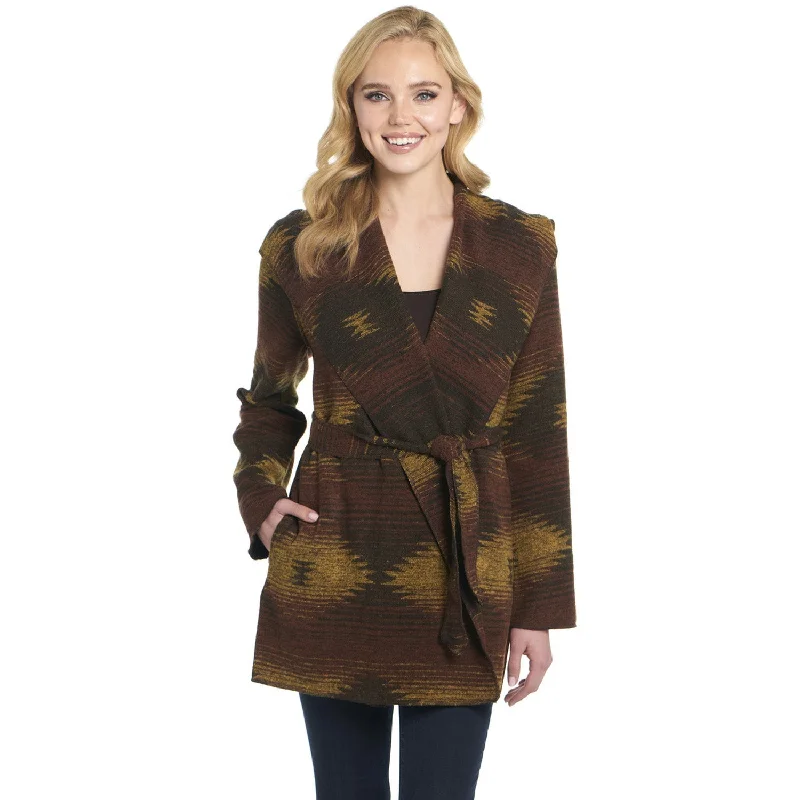 Street Style Cripple Creek Womens Navajo Tie Front Blanket Hood Golden Brown Polyester Jacket L