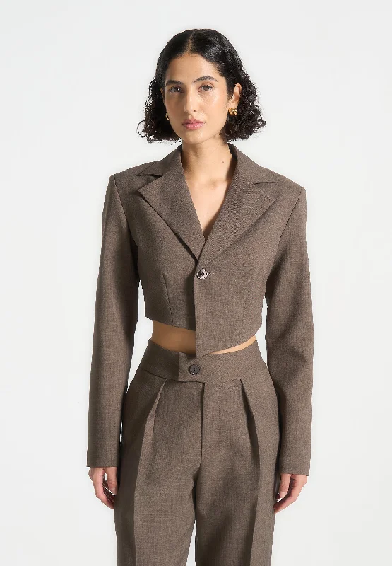 Alice style Asymmetric Tailored Cropped Blazer - Dark Taupe