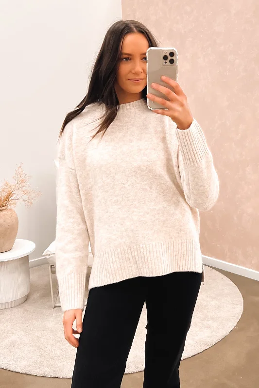 Extra long version Agnew Knit Jumper Beige