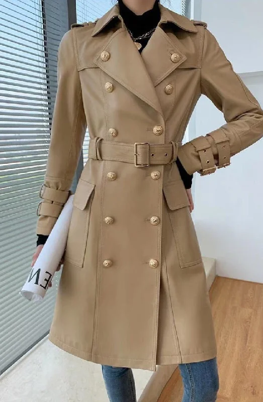Sports outdoor style Genuine Leather Trench Coats