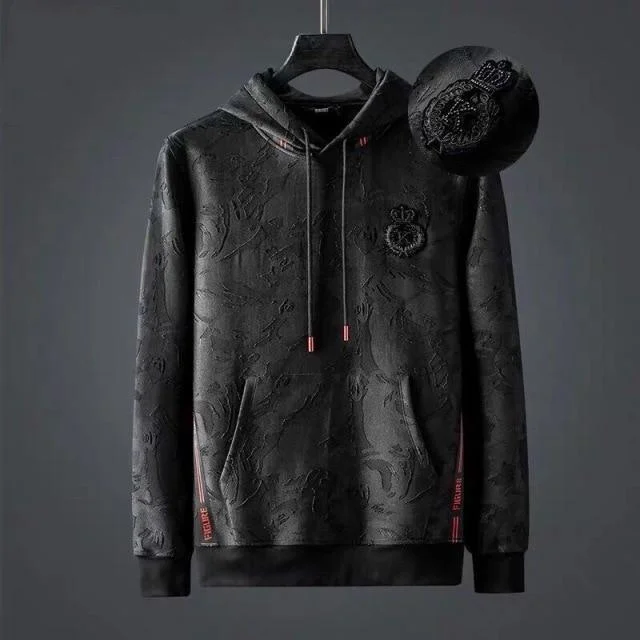 High-quality fabrics Black Men Hoodie - Embroidered