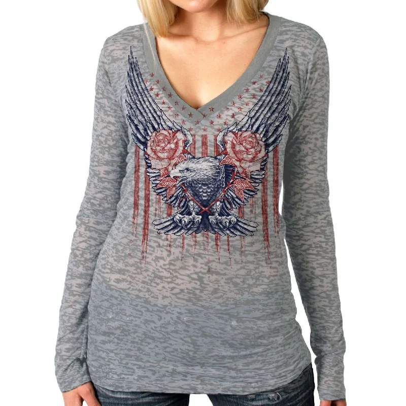 Classic style Hot Leathers Ladies Long Sleeve Burnout Up-Wing Eagle Shirt GLC3539