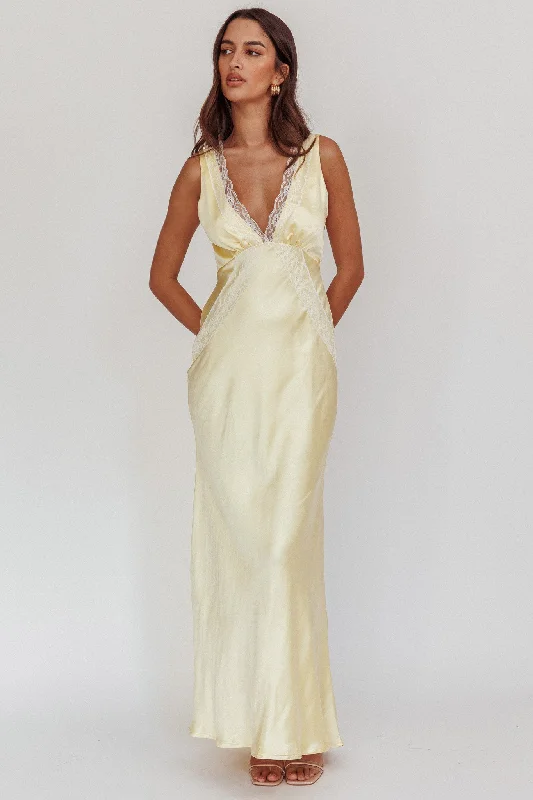 Classic Series Ivonne Lace Trim V-Neck Maxi Dress Butter