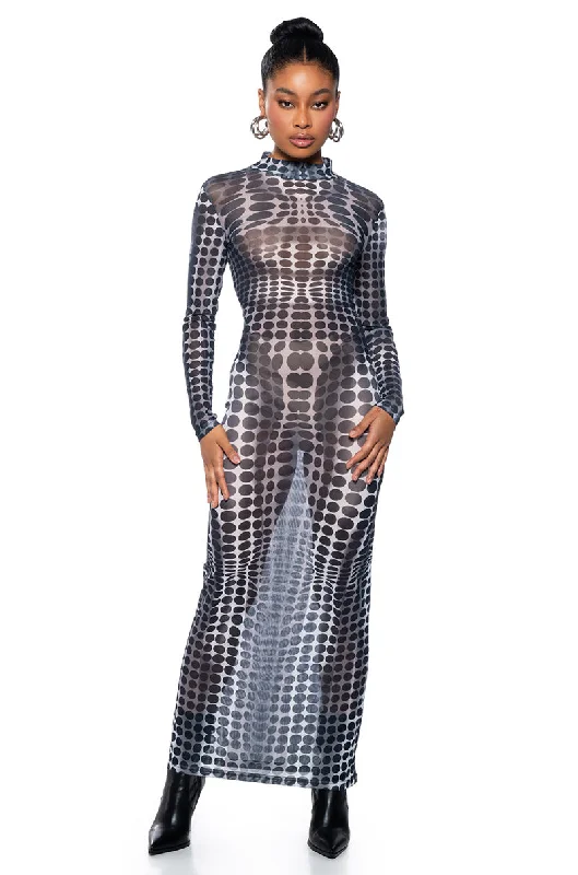 Street Vertical And Horizontal Design DOTTY MESH MAXI DRESS