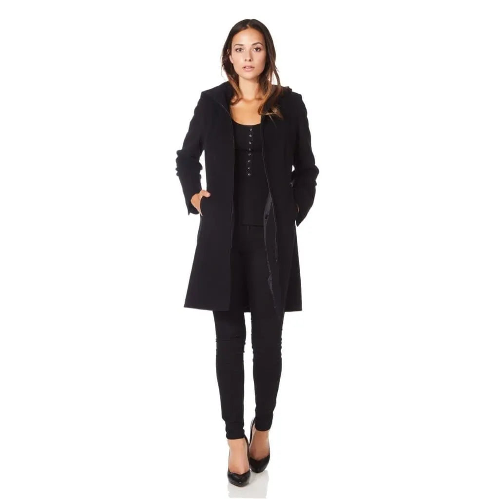 Sports Yoga Style De La Creme - Women's Wool Blend Hooded Zip Coat