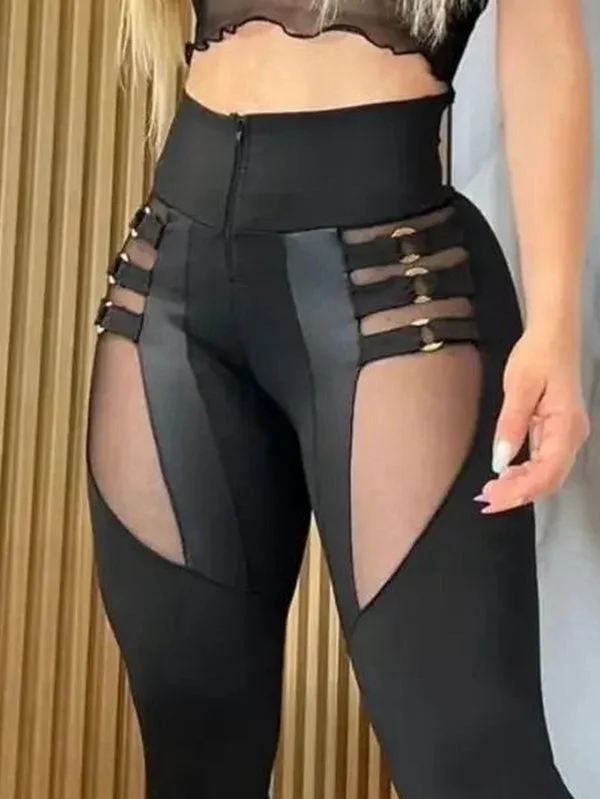Single item design ZASUWA Female “Stitching Sexy” Cutout Mesh Zipper Leggings