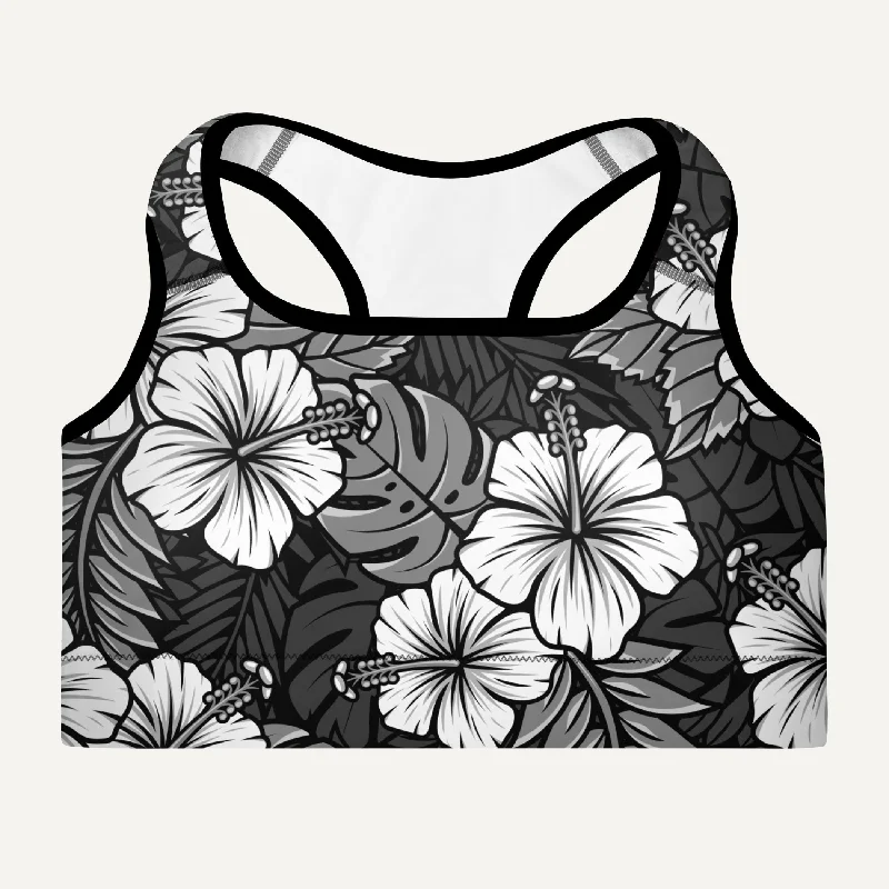 Party Wear Hawaiian Aloha Black Padded Sports Bra
