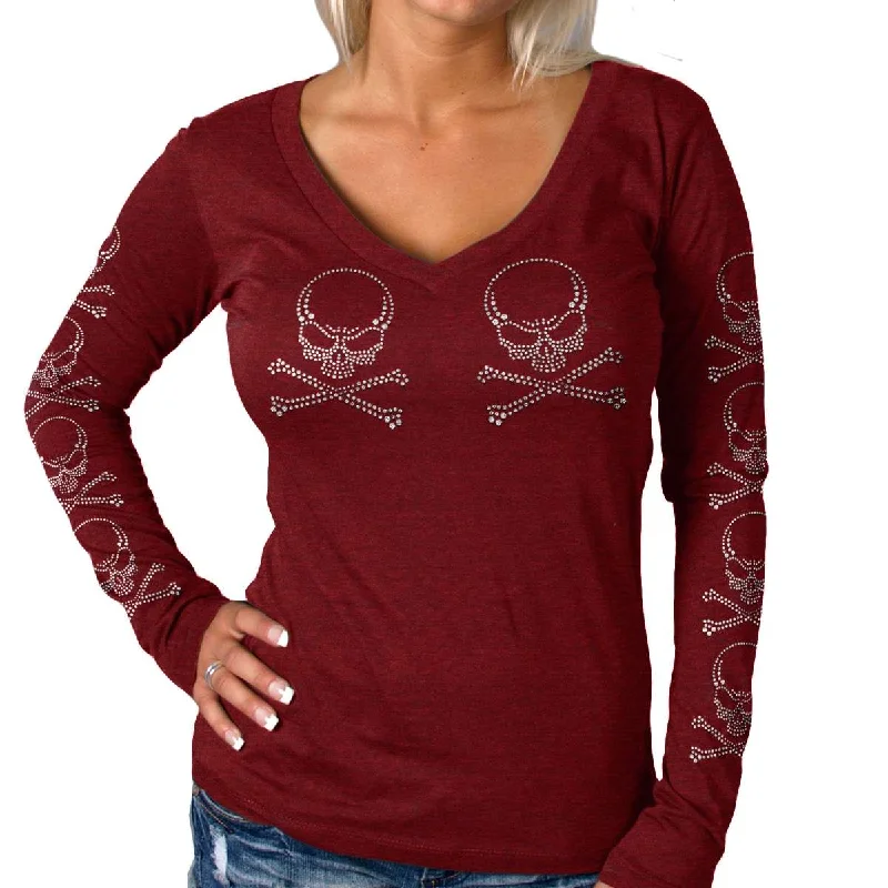 Alice style Hot Leathers Ladies Long Sleeve Studded Cross Bones Shirt GLC3542