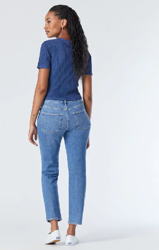 Street Fashion Style SOHO GIRLFRIEND JEANS IN MID DISTRESSED RECYCLED BLUE