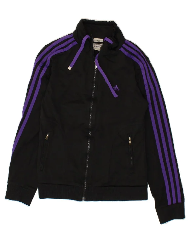 Fashionable sports ADIDAS Womens Tracksuit Top Jacket UK 10 Small Black Polyester