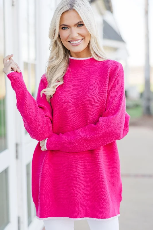 Exquisite workmanship On The Line Hot Pink Mock Neck Sweater