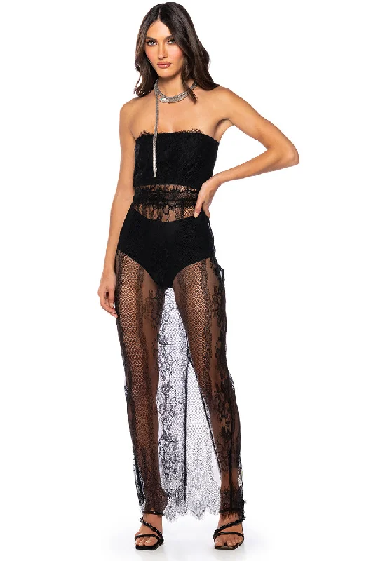 Nightclub Style MIDNIGHT ILLUSIONS STRAPLESS LACE MAXI DRESS