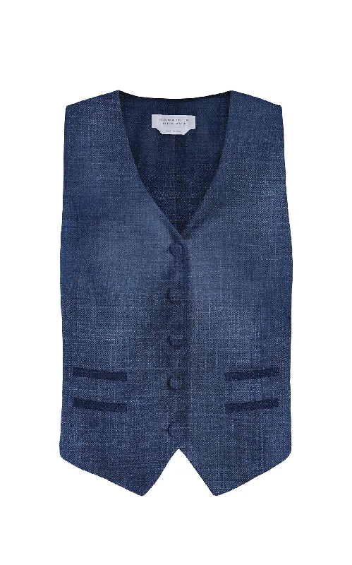 Energetic Coleridge Vest in Denim Virgin Wool Silk with Linen