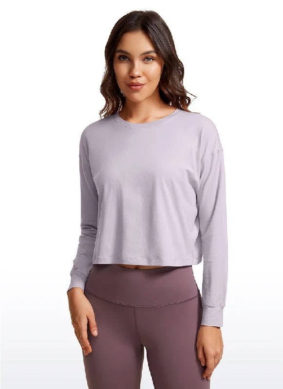 Noble Temperament Pima Cotton Cropped Long Sleeve Loose Fit