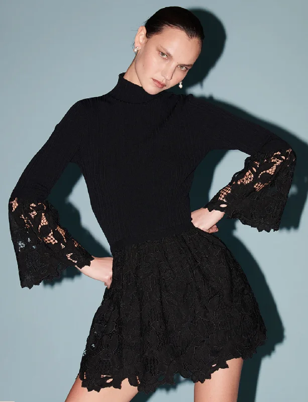Sports Zipper Style Black Lace Mini Dress by Saylor