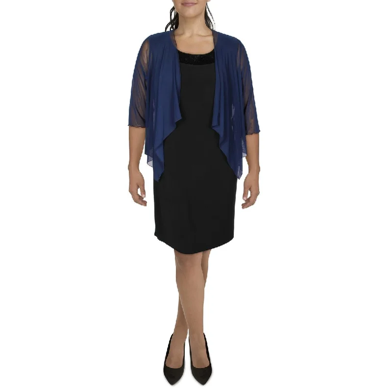 Letter embroidery Connected Apparel Womens Plus Solid Mesh Bolero