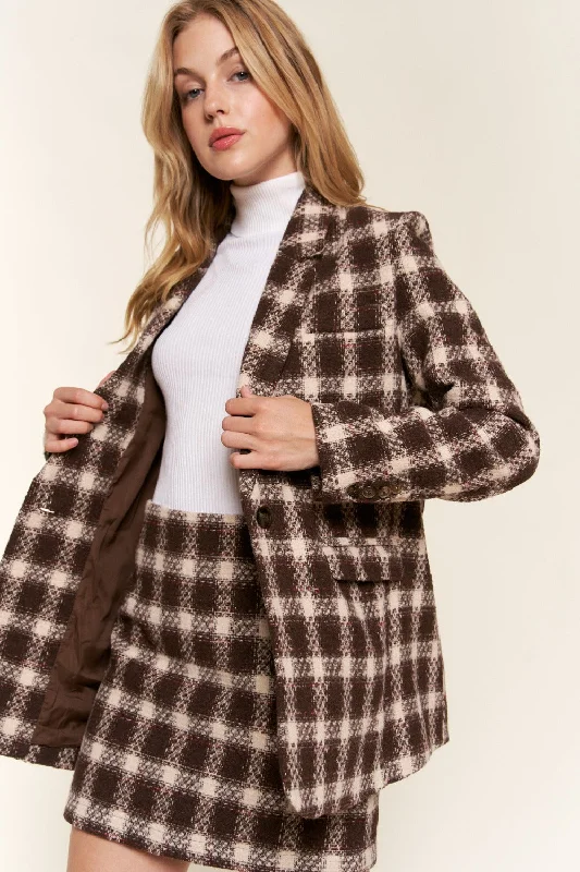 Sports Jacket And The Why Full Size Plaid Brushed One Button Blazer