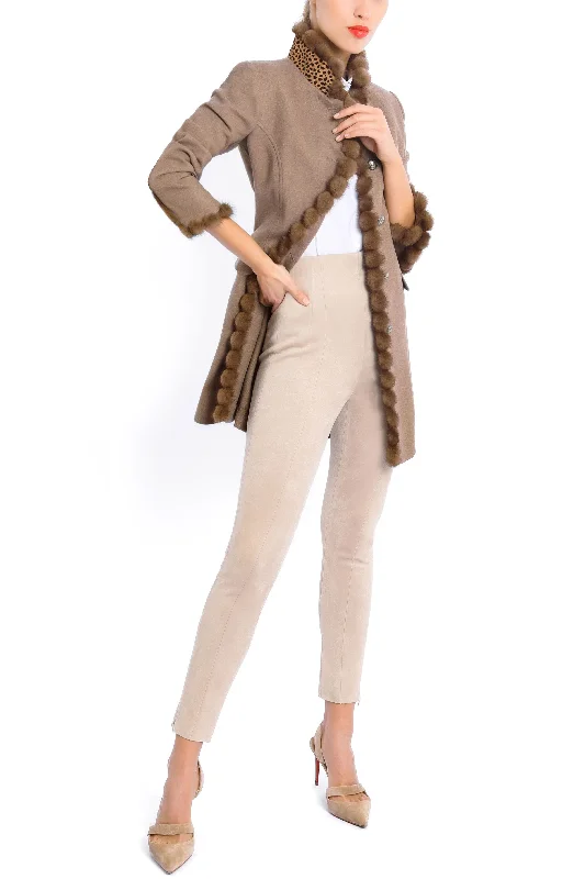 Party Wear Long blazer from sand coloured stretch-cashmere