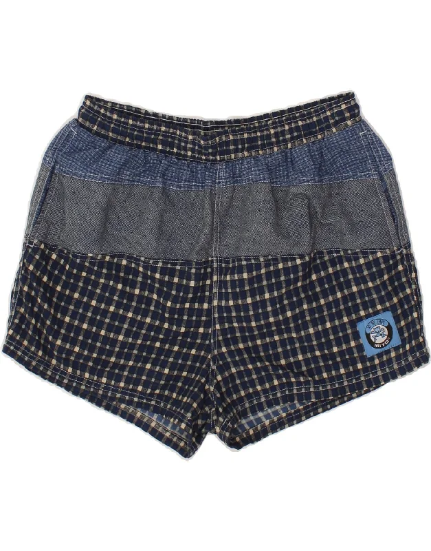 Sports suit style VINTAGE Womens Sport Shorts IT 42 Medium Navy Blue Check Polyester Sports suit style VINTAGE Womens Sport Shorts IT 42 Medium Navy Blue Check Polyester