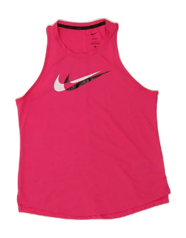 Slim Fit NIKE Womens Dri Fit Graphic Vest Top UK 12 Medium Pink Polyester