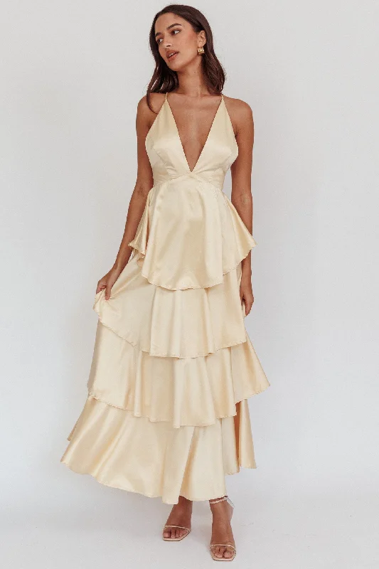 Fashion Style Auguste Tiered Frill Strappy Back Dress Butter