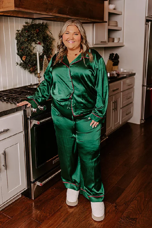 Independent design Feeling Luxurious Satin Pajama Pants in Hunter Green Curves