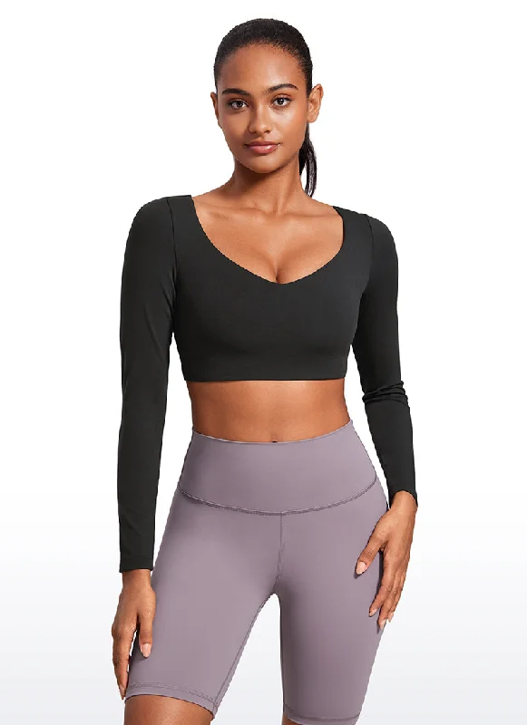 Street Sports Style Butterluxe Double Lined Cropped Long Sleeves V Neck