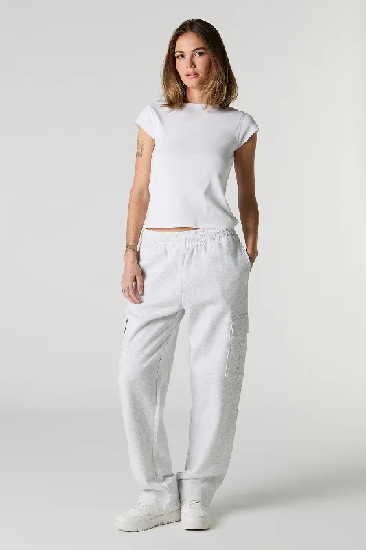 Moisture wicking Solid Fleece Wide Leg Cargo Sweatpant