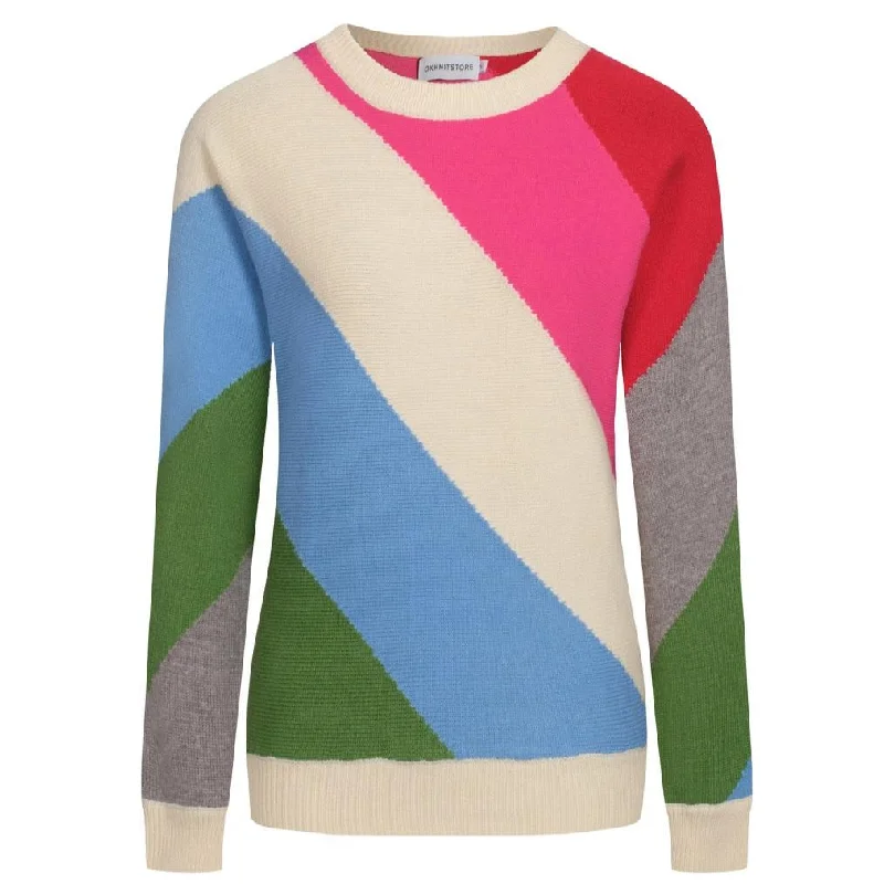 Extra long version Women's striped multicolor knit sweater
