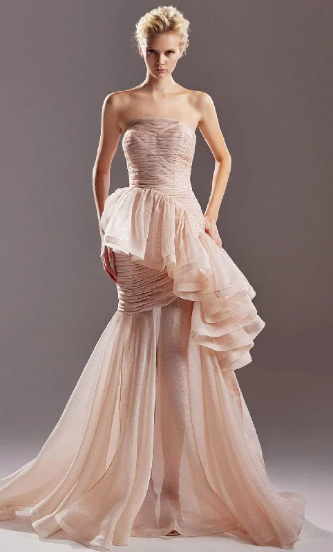 Classic Retro MNM COUTURE G1516 - Straight Across Ruffled Evening Dress