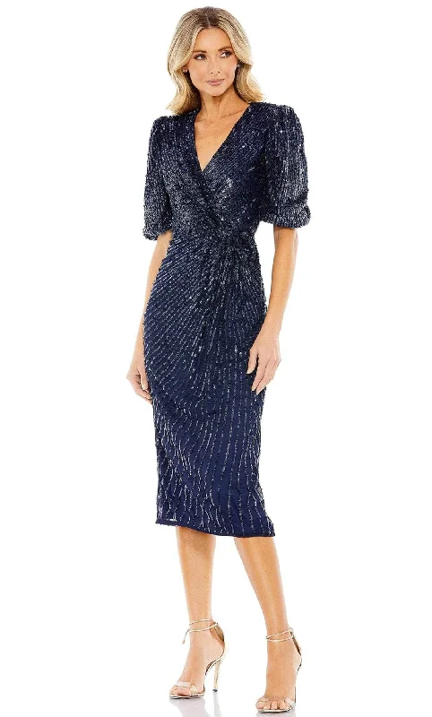 Sports High Waist Style Mac Duggal 5578 - Puff Sleeve Sequin Cocktail Dress