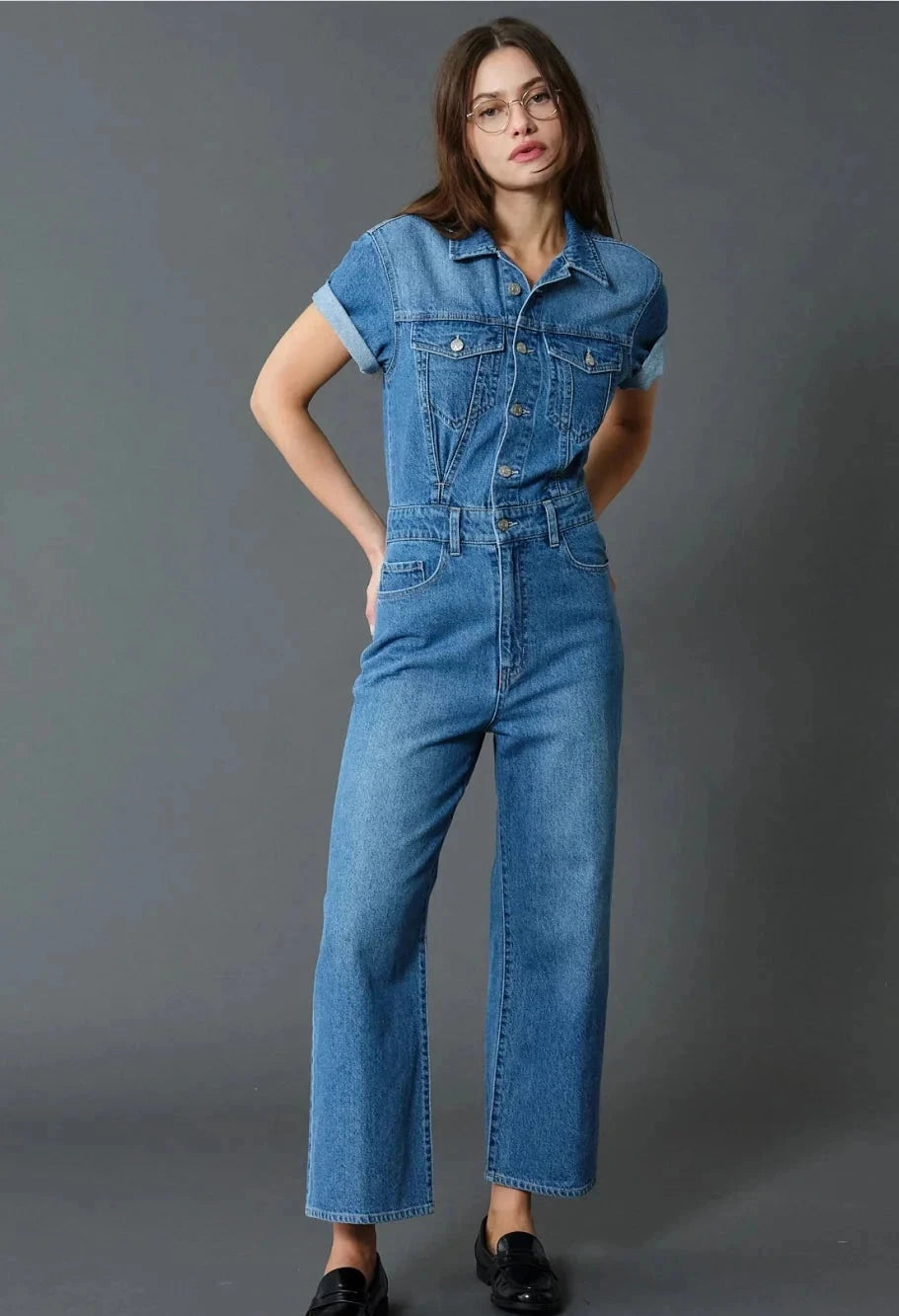 Sports Jacket The Starlet Wide Leg Denim Jumpsuit by Daze Denim - Ballad