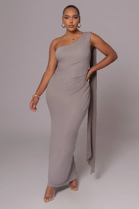 Extra long version Grey Kianna Drape Maxi Dress