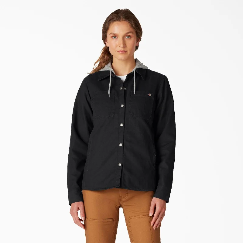 Windbreaker fashion Women's Duck Hooded Shirt Jacket - Black