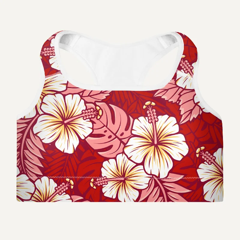 Noble Temperament Hawaiian Aloha Red Padded Sports Bra