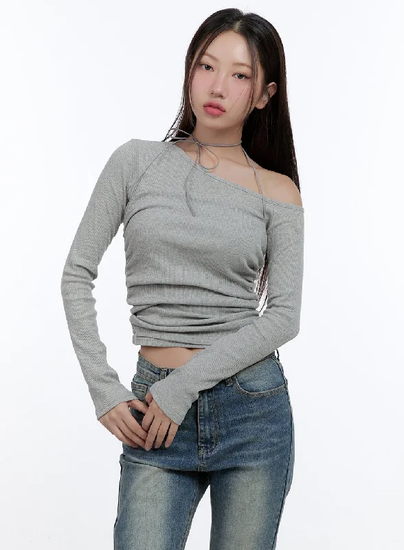 Street Style Chic Shirred One-Shoulder Top CS406