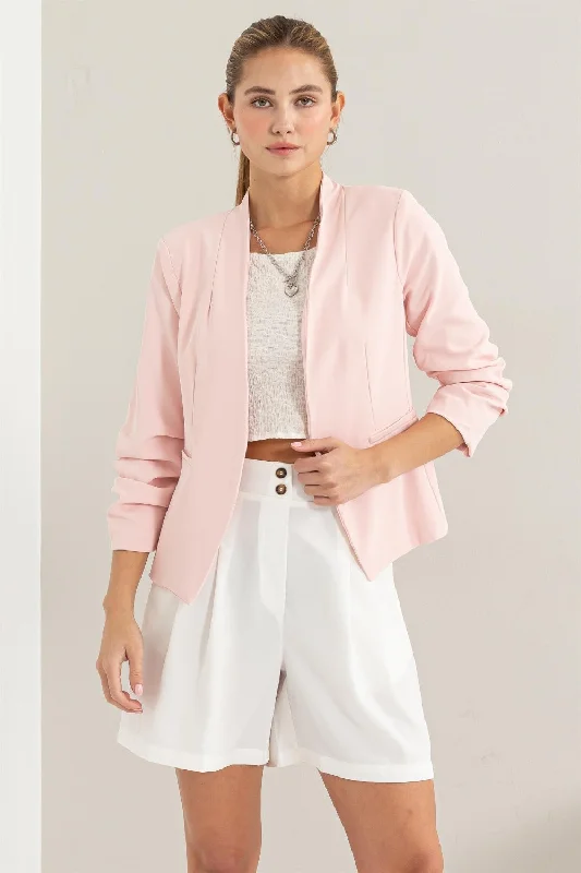 Street Style HYFVE Open Front Ruched Sleeve Blazer