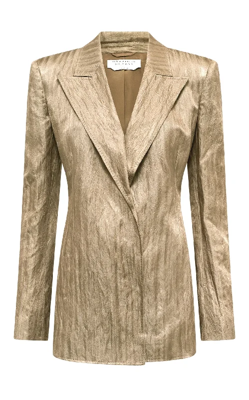 Retro Design Mairi Blazer in Gunmetal Metallic Crinkled Silk