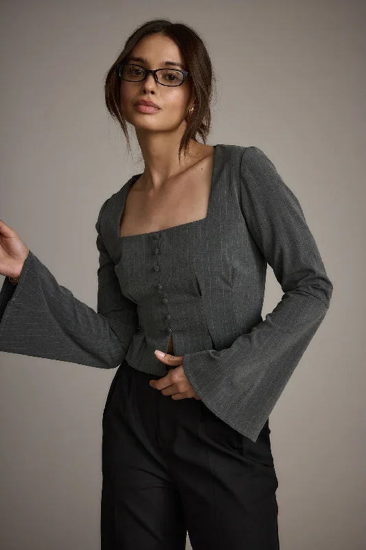 Affordable selection McGrath Grey Pinstripe Long Sleeve Top