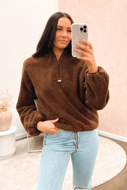 Sports Vitality Style Quarter Zip Sherpa Hood Coca Mocha