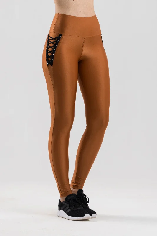 Minimal Style Crossover Leggings - Golden Brown
