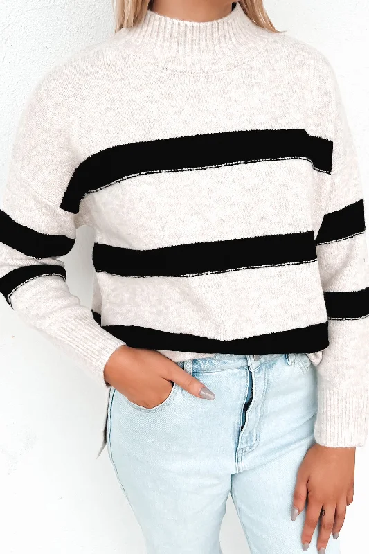 Minimal Style Bailey Knit Jumper Oatmeal Black