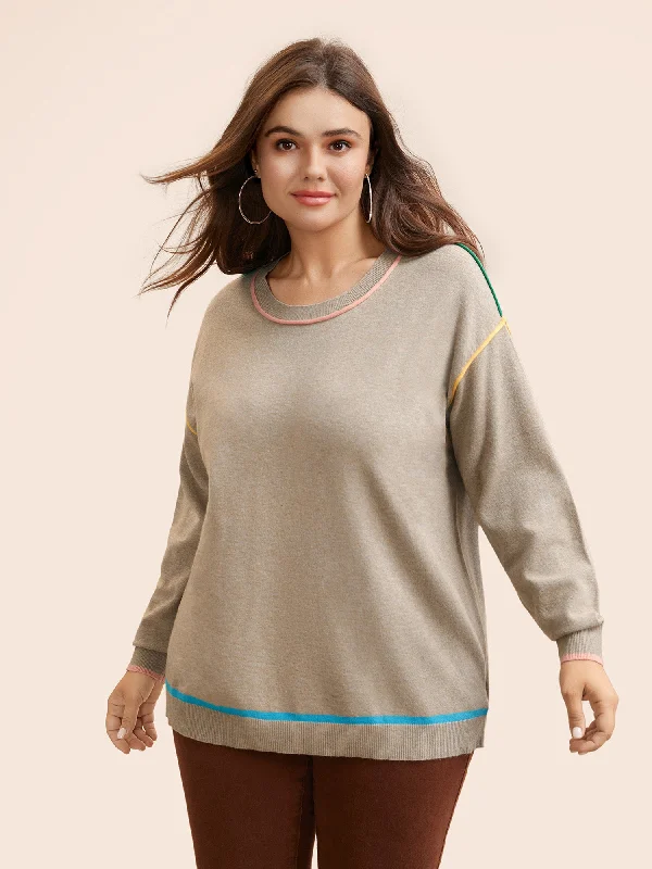 Classic Series Supersoft Essentials Contrast Trim Drop Shoulder Pullover