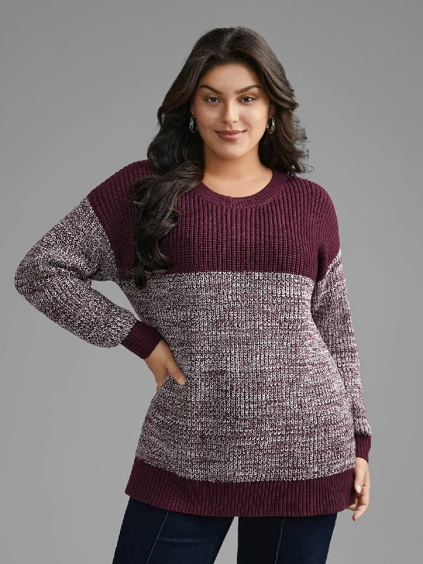 Trendy Traveler Round Neck Heather Patchwork Pullover