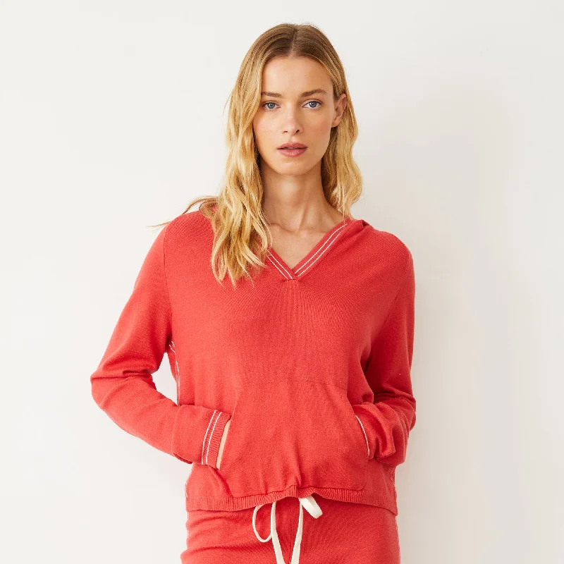 Sports Zipper Style Light Soft Knit Contrast Stitch Hoody