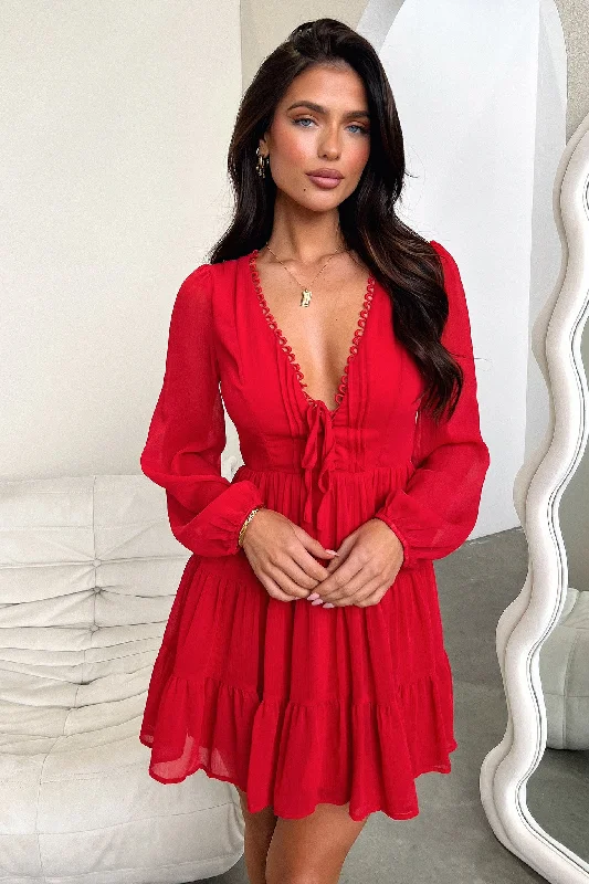 Street Graffiti Design Lexie Long Sleeve Dress - Red