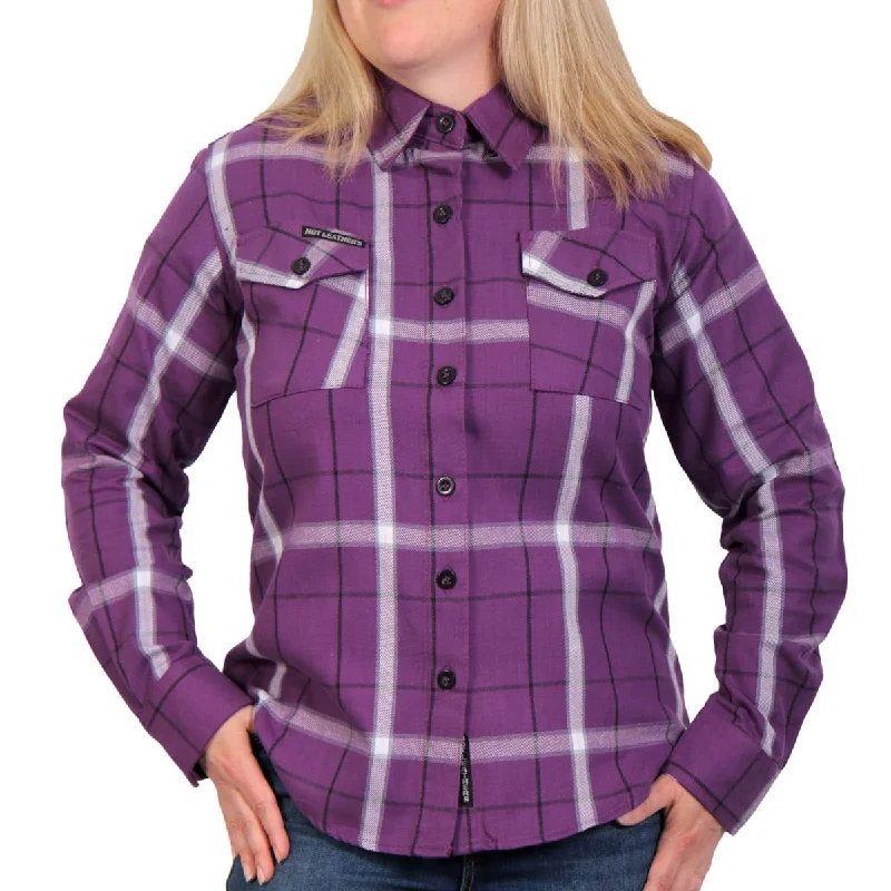 Mid-length Style Hot Leathers FLL3010 Ladies Purple, White and Black Long Sleeve Flannel Shirt Mid-length Style Hot Leathers FLL3010 Ladies Purple, White and Black Long Sleeve Flannel Shirt