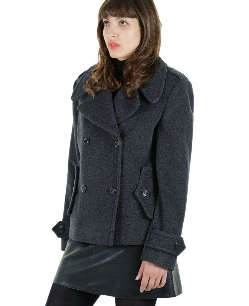 Simple research Tailored Harris Tweed Contrast Short Pea Coat (MACKENZIE)